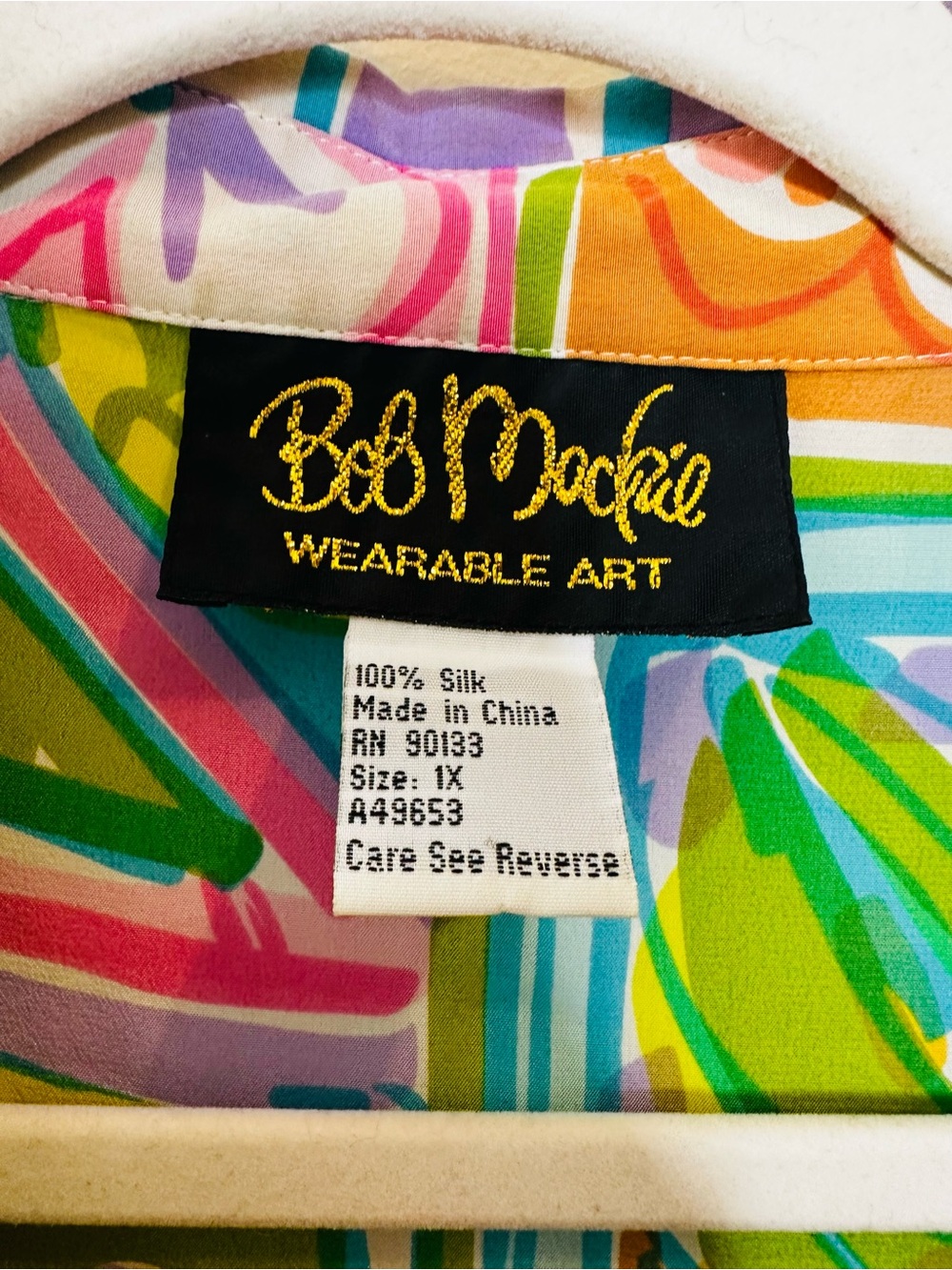 Vintage Bob Mackie Wearable Art 100% Silk Tropical Print Blouse Size 1X - Picture 4 of 7